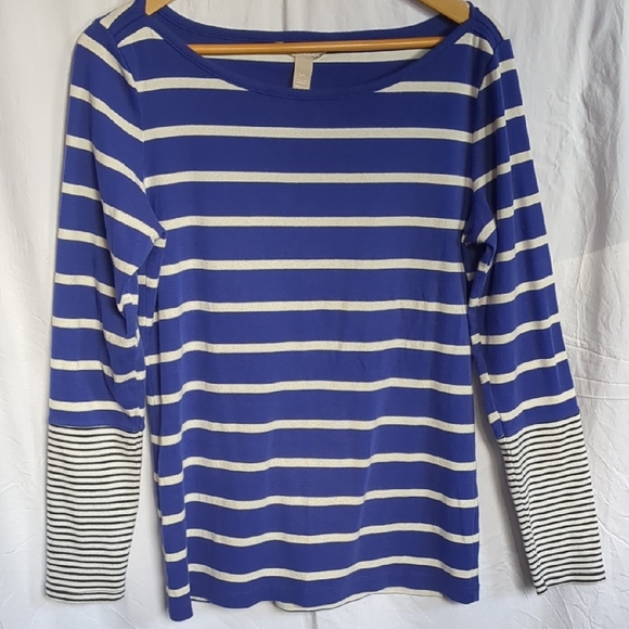 Banana Republic striped Blue black and White Women's Top large - Picture 1 of 7